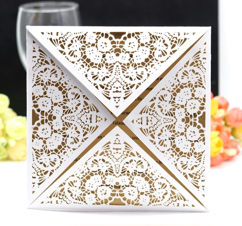 European Elegant Laser Cut Lace Wedding Invitations Pearlescent Paper Hollow Floral Greeting Cards For Party Engagement Ceremony