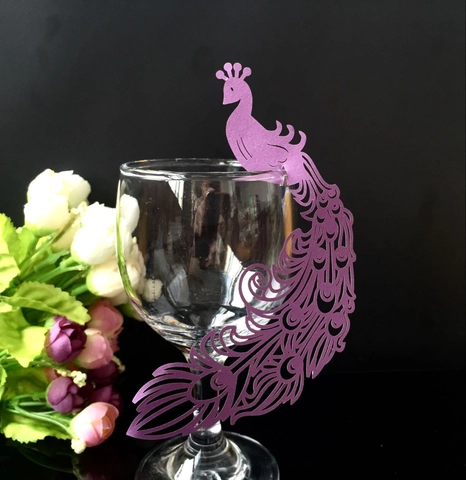 Laser Cut Butterfly Peacock Place Cards Pearl Paper Wine Glass Decoration For Wedding Party Event Celebration Table Decor