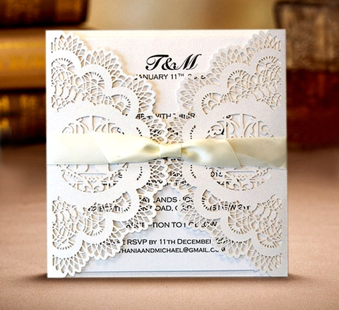 Invitaciones de Boda Corte Láser Con Sobres Hojas Interiores Lazos Papel Nacarado Diseño Pájaros del Amor Para Matrimonio Compromiso Aniversario Ceremonia Artículos Fiesta