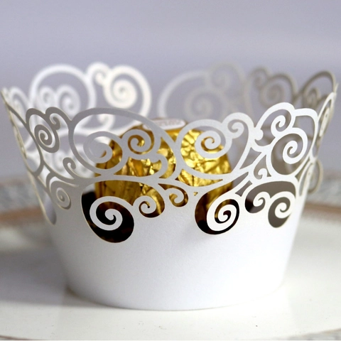 Laserschnitt Perlglanzpapier Cupcake Manschetten Hohle Rankenmuster Kucheneinlagen Für Hochzeit Geburtstag Party Deko Backzubehör