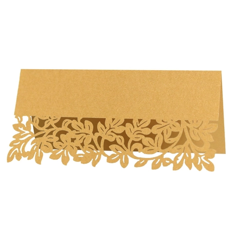 Tarjetas de Mesa de Papel Perlado Calado Láser con Diseño de Hoja Estilo Tienda Tarjetas de Nombre para Boda Banquete Fiesta Decoración