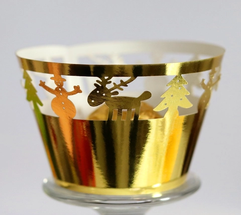Contours de Cupcake Découpés au Laser Noël Papier Ajouré Renne Bonhomme de Neige Sapin Décoration de Pâtisserie
