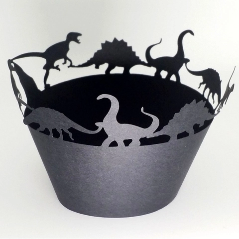 Laser Cut Dinosaur Cupcake Wrappers Pearlescent Paper Cake Border For Kids Birthday Party Childrens Day Decorations