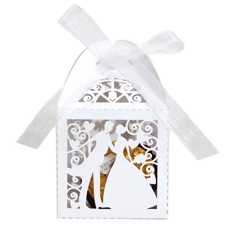 Lasergeschnitten Hochzeit Süßigkeiten Boxen Hohl Hochzeitssilhouette Perlpapier Geschenkbox Herz Muster Gastgeschenk Mit Satinband