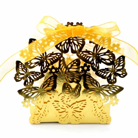 Hollow Out Butterfly Pearlescent Paper Candy Box Laser Cut Gift Wrap With Ribbon Bow Wedding Party Decoration Favors