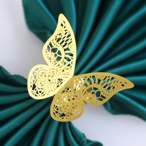 Élégant Ronds de Serviette Papillon Creux Découpe Laser Boucle de Serviette en Papier Nacré Pour Mariage Banquet Fête Décoration de Table