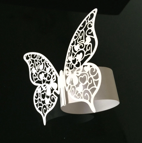 Laser Cut Pearl Paper Napkin Ring Hollow Butterfly Heart Design For Wedding Banquet Hotel Table Decor White Napkin Holder