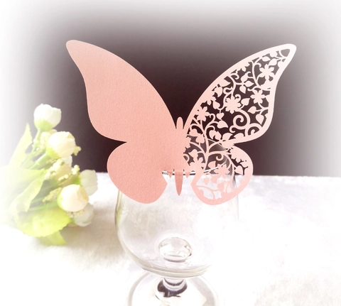 Cartes de Place Papillon Ajourées Coupe Laser Papier Perlé Cartes de Nom de Verre pour Décoration de Table de Mariage Fête