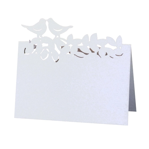 Tarjetas de Lugar de Papel Perlado Cortadas con Láser Diseño de Pájaro Tarjetas de Nombre Plegables para Banquetes de Boda