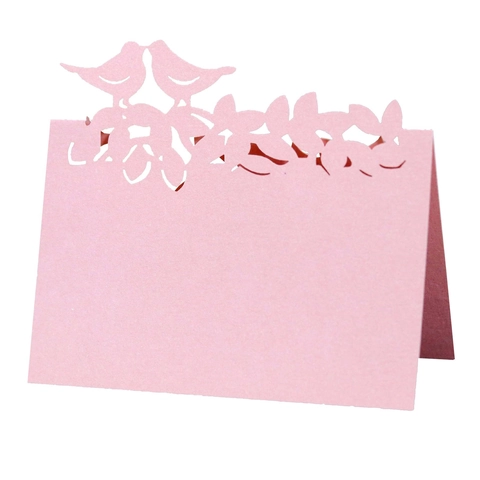 Tarjetas de Lugar de Papel Perlado Cortadas con Láser Diseño de Pájaro Tarjetas de Nombre Plegables para Banquetes de Boda