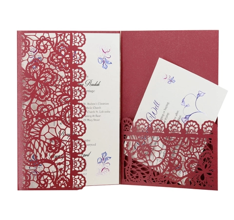 European Laser Cut Wedding Invitation Cards Hollow Floral Lace Pocket With Inner Sheets And Envelopes For Marriage Party Decor