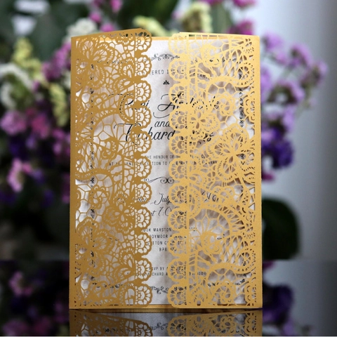 Laser Cut Wedding Invitations Pearlescent Paper Hollow Lace Cards For Marriage Engagement Anniversary Party Celebration