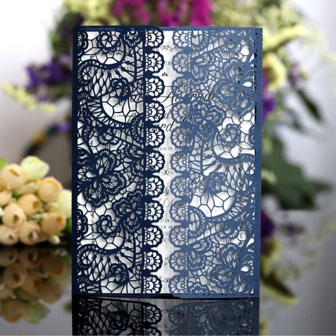Laser Cut Wedding Invitations Pearlescent Paper Hollow Lace Cards For Marriage Engagement Anniversary Party Celebration