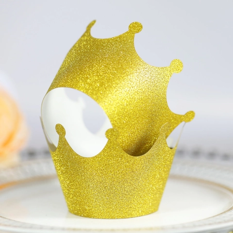 Elegant Laser Cut Crown Cupcake Wrappers Hollow Pearlescent Paper Cake Liners For Wedding Birthday Party Decorations