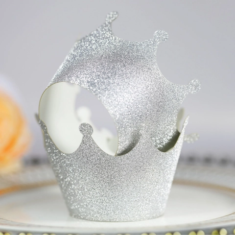 Elegant Laser Cut Crown Cupcake Wrappers Hollow Pearlescent Paper Cake Liners For Wedding Birthday Party Decorations