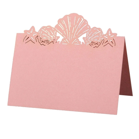 Elegant Laser Cut Pearl Paper Place Cards Shell Starfish Marine Pattern Wedding Table Name Cards For Banquet Party Decor