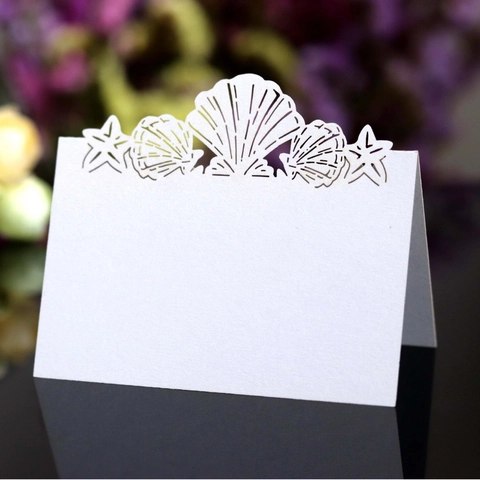Elegant Laser Cut Pearl Paper Place Cards Shell Starfish Marine Pattern Wedding Table Name Cards For Banquet Party Decor