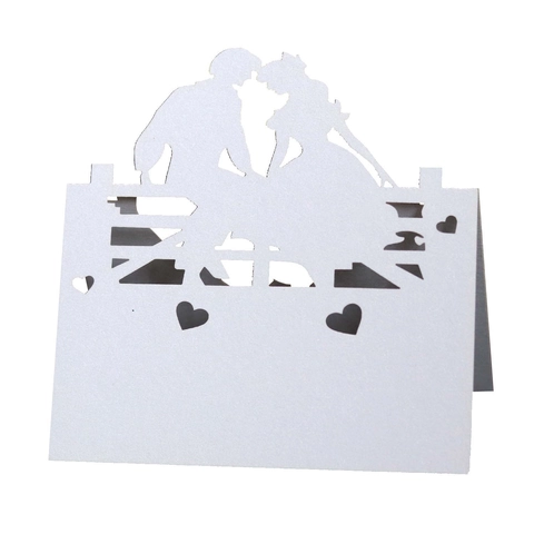 Romantische Lasergeschnittene Platzkarten Paar Silhouette Perlmuttpapier Hochzeit Party Tischdekoration Herz Hohl Sitzkarten