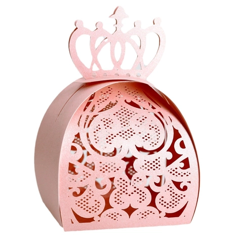 Luxury Laser Cut Hollow Crown Candy Box Lace Pearlescent Paper Gift Packaging For Wedding Party Chocolate Sweet Favor Box