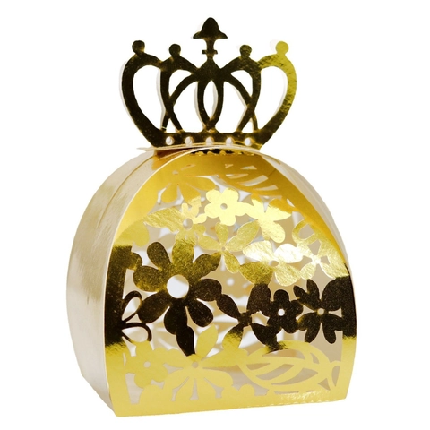 European Crown Laser Cut Hollow Candy Box Pearlescent Paper Floral Chocolate Gift Box For Wedding Party Favor Packaging