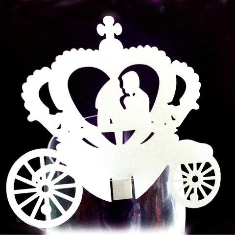 Laser Cut Pumpkin Carriage Wedding Place Cards Hollow Out Cup Name Cards For Wedding Banquet Table Decoration Newlyweds Silhouette