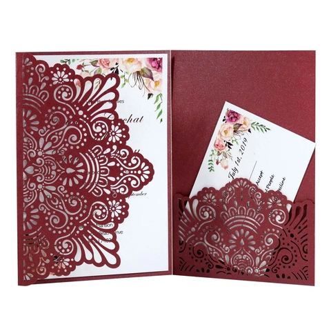 Elegant Laser Cut Wedding Invitations Hollow Mandala Floral Pearlescent Paper Invitation Cards With Envelopes Party Cards