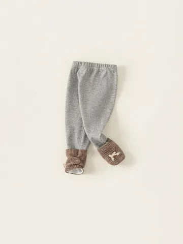 Kleinkind Mädchen Süße Graue Leggings Weiche Polyester Strickhose Mit Schleife Kirsche Dekor Gerippte Kontrastbündchen Lässige Strumpfhosen