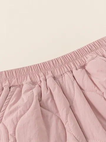 Girls Winter Warm Quilted Pants Fleece Lined Padded Trousers Pink Cartoon Embroidery Casual Outdoor Children Clothing