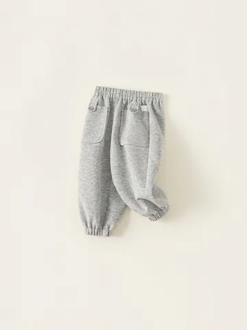 Kinder Casual Baumwollmischung Jogginghose Kleinkind Grau Joggers Mit Elastischem Bund Taschen Bündchen Hose Für Jungen Mädchen