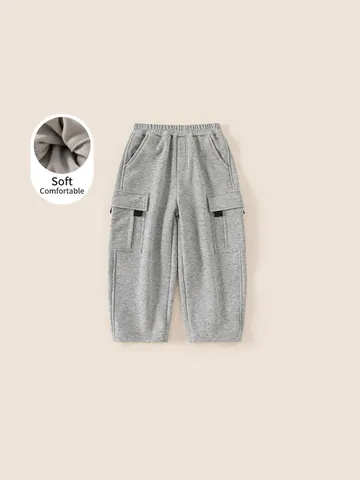 Boys Fleece Lined Cargo Sweatpants Thick Warm Cotton Blend Joggers Soft Casual Sporty Winter Trousers For Kids Youth