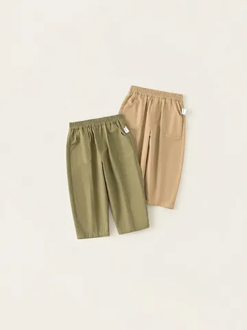 Boys Casual Cotton Pants Solid Color Elastic Waist Straight Leg Trousers Spring Autumn Fashion Kids Bottoms