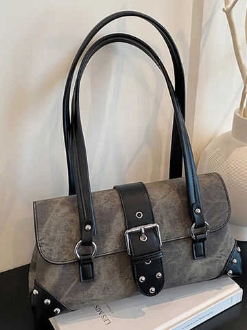 Retro PU Leder Nietendekoration Unterarmtasche Vintage Motorradstil Umhängetasche Große Kapazität Handtasche Für Damen