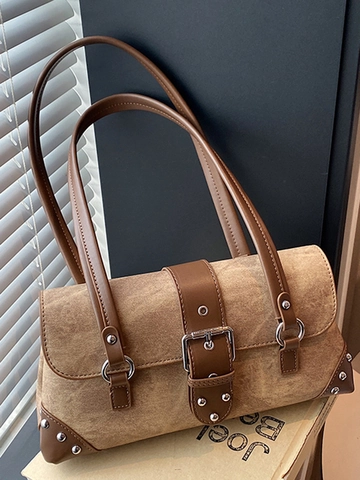 Retro PU Leder Nietendekoration Unterarmtasche Vintage Motorradstil Umhängetasche Große Kapazität Handtasche Für Damen