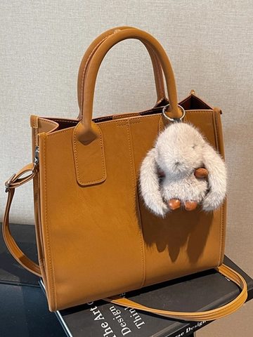 Sac Cabas en Cuir PU Grande Capacité pour Femmes Avec Charme Lapin Peluche Sac à Main Minimaliste à Surpiqûres pour le Trajet