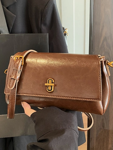 Retro Damen PU Leder Quadratische Umhängetasche Minimalistische Steppnähte Schultertasche Mit Metallschloss Elegante Handtasche