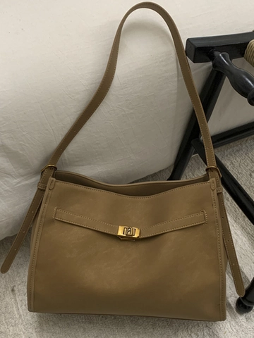 Retro Einfache Große Kapazität PU Leder Tote Bag Für Damen Vielseitige Pendeln Schulter Umhängetasche Mit Metallschnalle