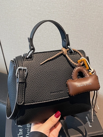 Bolso de Mano Minimalista Francés de Cuero de PU Con Colgante Color Sólido Gran Capacidad Bolso de Hombro Mujer