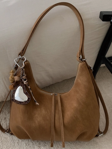 Sac Sous le Bras Rétro Grande Capacité pour Femmes Style Coréen Sac à Épaule en Cuir PU Sac Hobo de Travail