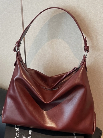 Bolso de Mano Vintage de Gran Capacidad para Mujer de Cuero PU Estilo Relajado Bolso de Hombro Moda Simple para Uso Diario