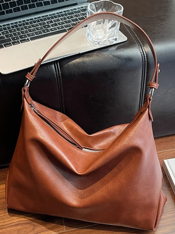 Bolso de Mano Vintage de Gran Capacidad para Mujer de Cuero PU Estilo Relajado Bolso de Hombro Moda Simple para Uso Diario