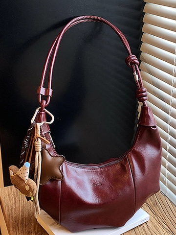 Dames Minimalistische PU Leren Hobo Tas Retro Stijlvolle Dumpling Schoudertas Grote Capaciteit Commuter Okseltas