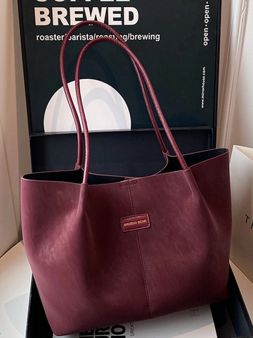 Bolso Tote de Cuero PU Vintage Francés de Gran Capacidad para Mujer Minimalista Bolso de Hombro Urbano Con Bolsillo Interior de Cremallera