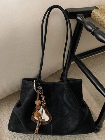 Vintage PU Leder Grote Capaciteit Tote Tas Voor Vrouwen Winter Mode Woon-werkverkeer Schoudertas Met Luipaard Hart Hanger