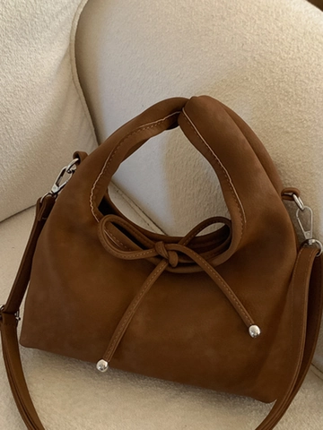 Women Retro PU Leather Shoulder Bag With Fashion Bow Tie Knotted Handle Minimalist Square Crossbody Handbag For Daily Commuting