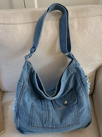 Dames Grote Capaciteit Gewassen Denim Schoudertas Retro Franjeranden Crossbody Tote Tas Voor Studenten Woon Werkverkeer Schooltas