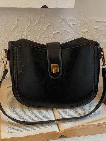 Women Vintage PU Leather Bucket Bag Korean Minimalist Shoulder Crossbody Bag With Plush Bear Pendant Elegant Retro Handbag