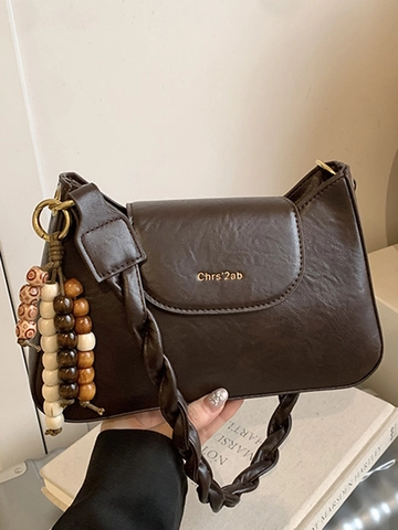Borsa a Tracolla Vintage in Pelle PU per Donna Moda Crossbody Piccola Borsa Quadrata Con Cinturino Intrecciato Ciondolo con Perline