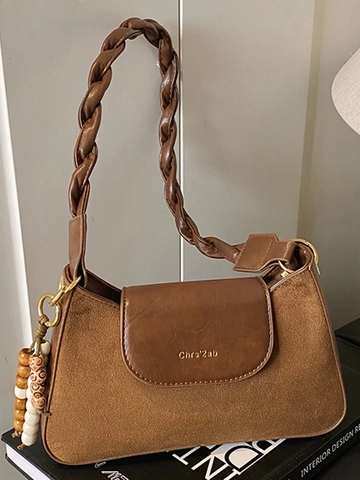 Borsa a Tracolla Vintage in Pelle PU per Donna Moda Crossbody Piccola Borsa Quadrata Con Cinturino Intrecciato Ciondolo con Perline