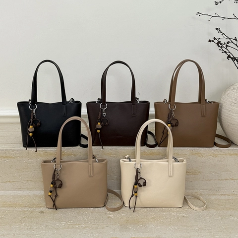 Women Fashion Bucket Bag PU Leather Tote Handbag Casual Commuter Single Shoulder Crossbody Bag With Charm