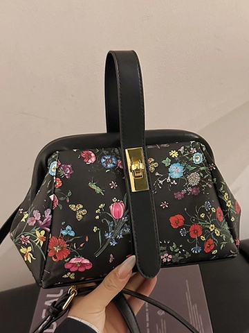Borsa a Tracolla in Pelle PU con Stampa Floreale Vintage da Donna Elegante Borsa a Mano a Conchiglia Piccola Borsa a Spalla